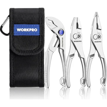 WORKPRO 3-Piece Mini Pliers Set with Pouch, 4-Inch Slip Joint Plier & 4-Inch Water Pump Plier & 4.5-Inch Long Nose Slip Joint Plier, High-Toughness Pocket Pliers for Tight Spaces & Versatile Use