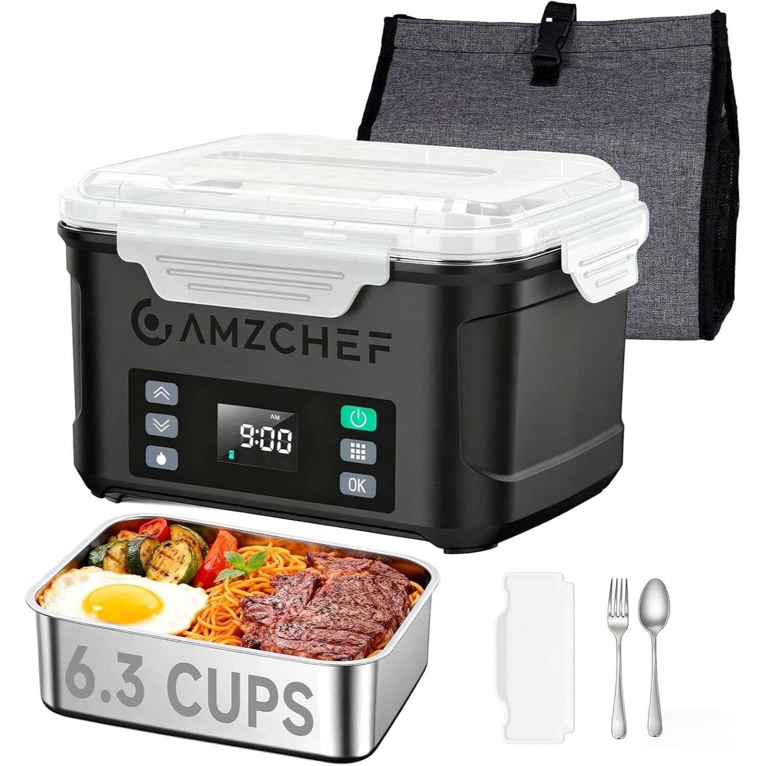 AMZCHEF Cordless Electric Heated Lunch Box-27000mAh 5-Sided Heating XL 1