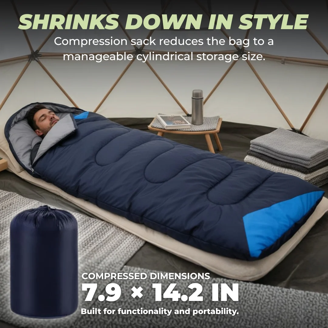 Camping Sleeping Bag with Water-Resistant Shell for Cold-Season Use