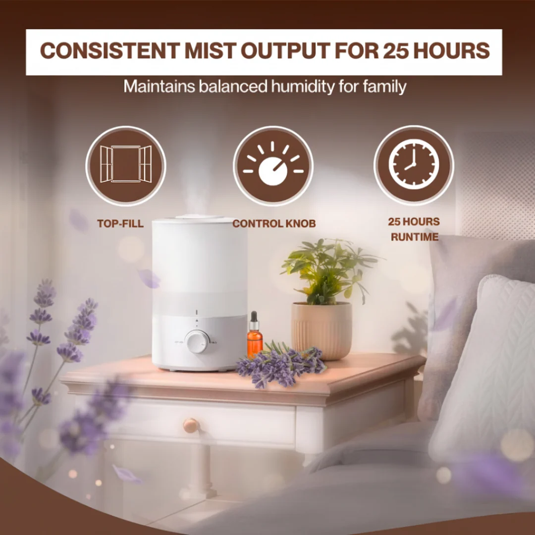 3L Ultrasonic Cool Mist Humidifier with Top-Fill and Diffuser