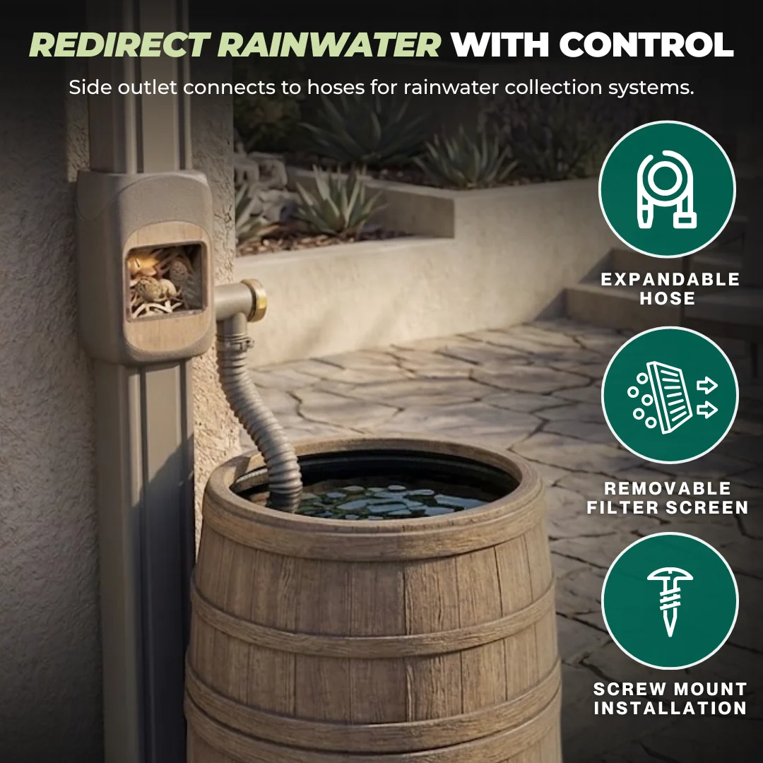 Downspout Rain Barrel Diverter with Filter and PVC Hose System
