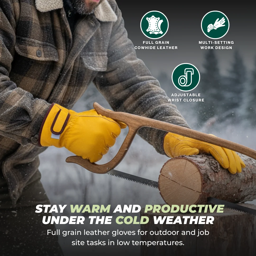 Winter Leather Work Gloves with Insulated Lining Full Grain Cowhide
