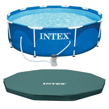 INTEX Metal Frame 10' x 30" Outdoor Swimming Pool with Filter Pump & Cover