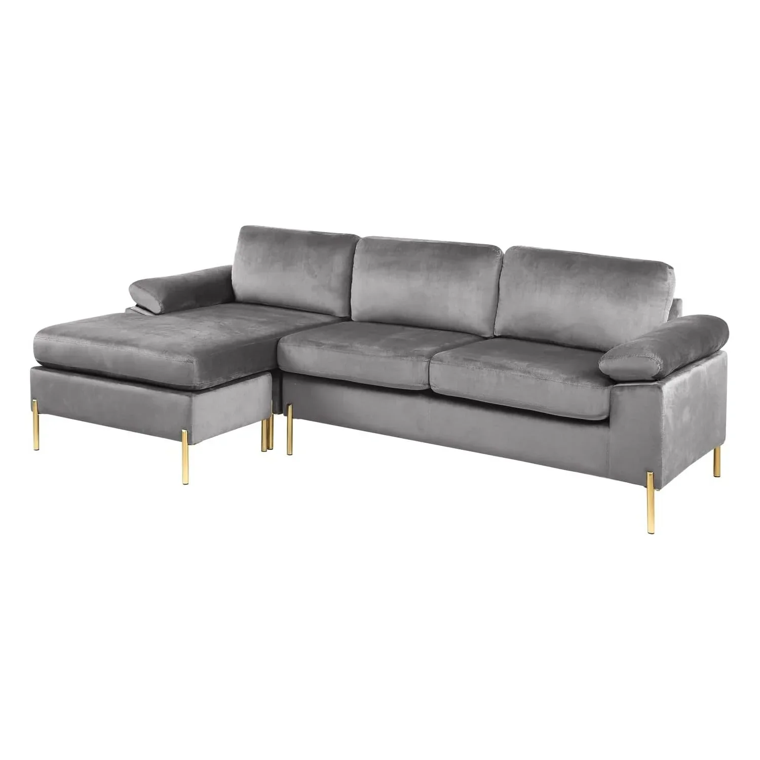 HomeStock Luxe Modern Velvet L-Shape Sectional Sofa with Square Padded Armrests, Solid Pattern Upholstery - 51.6"D x 101.2"W x 33.1"H, Comfortable and Stylish Seating for Living Room-Color:Gray/Gold - Image 8