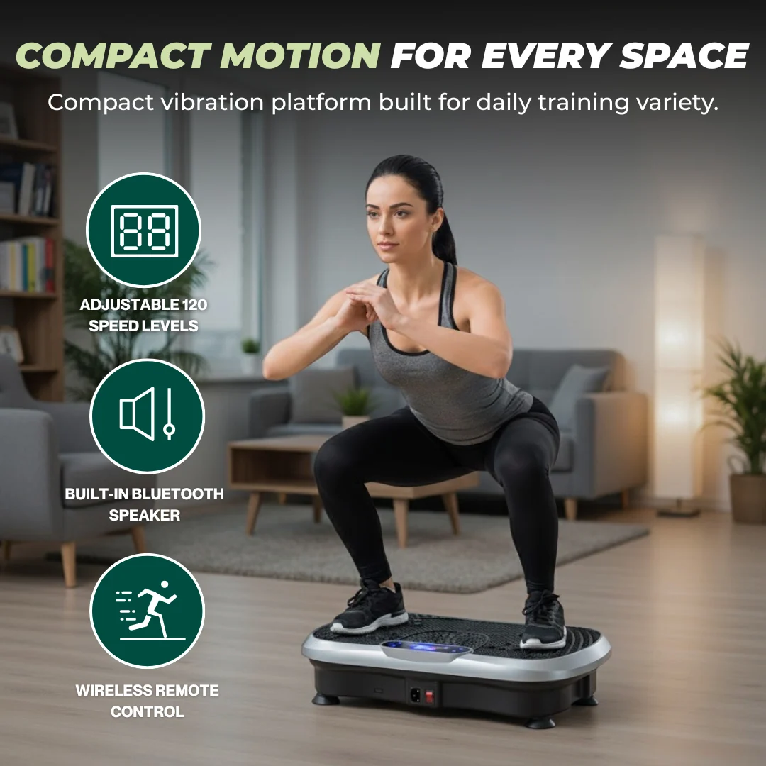 Compact Vibration Plate Exercise Machine with Remote and Resistance Bands