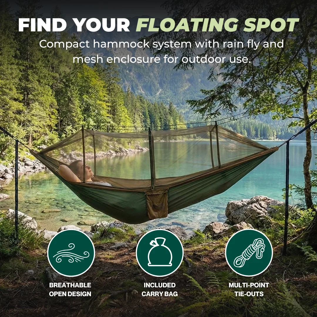 Camping Hammock with Mesh Net, 78×118 in Outdoor Hanging Setup