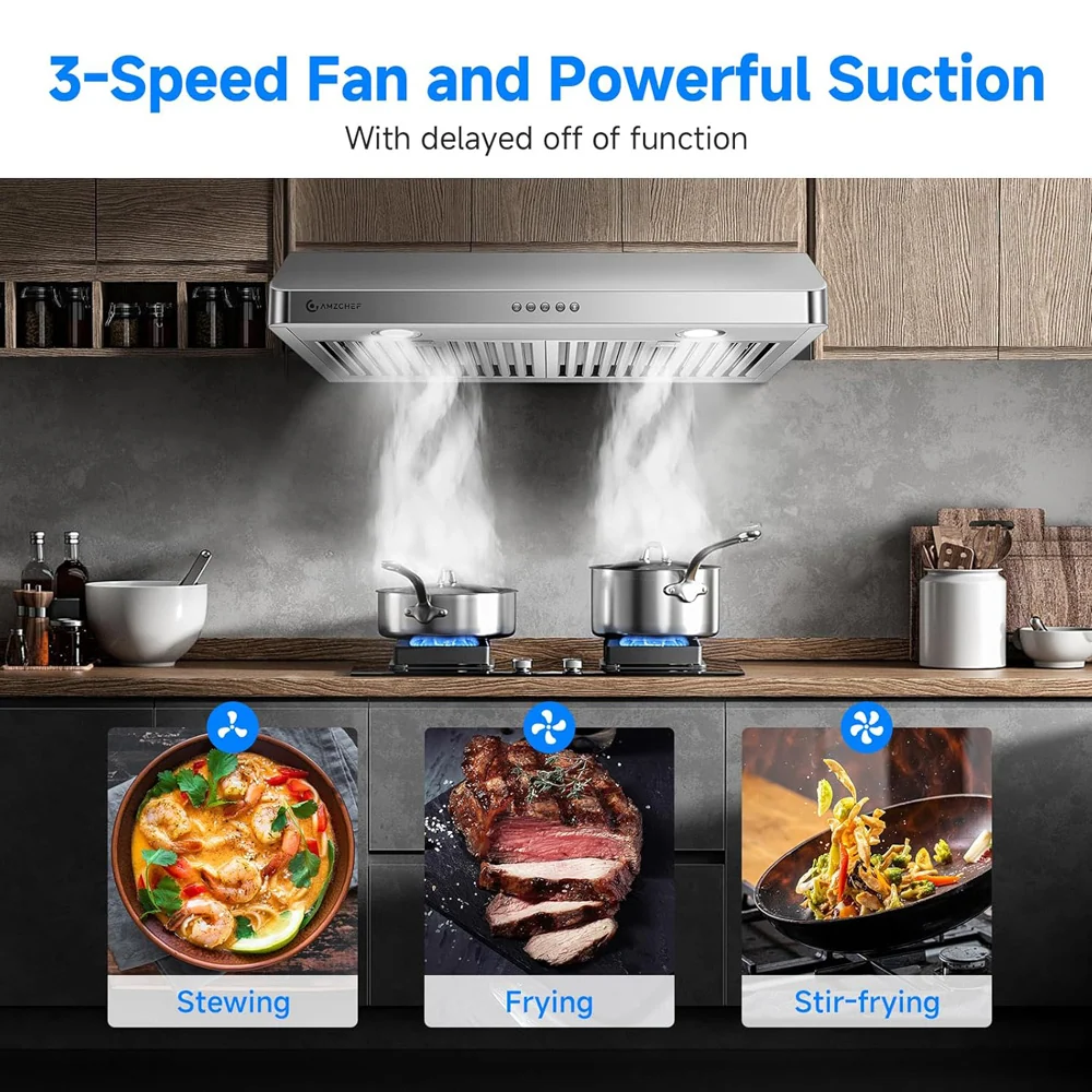 AMZCHEF 30 Inch Under Cabinet Range Hood with Button Control 4