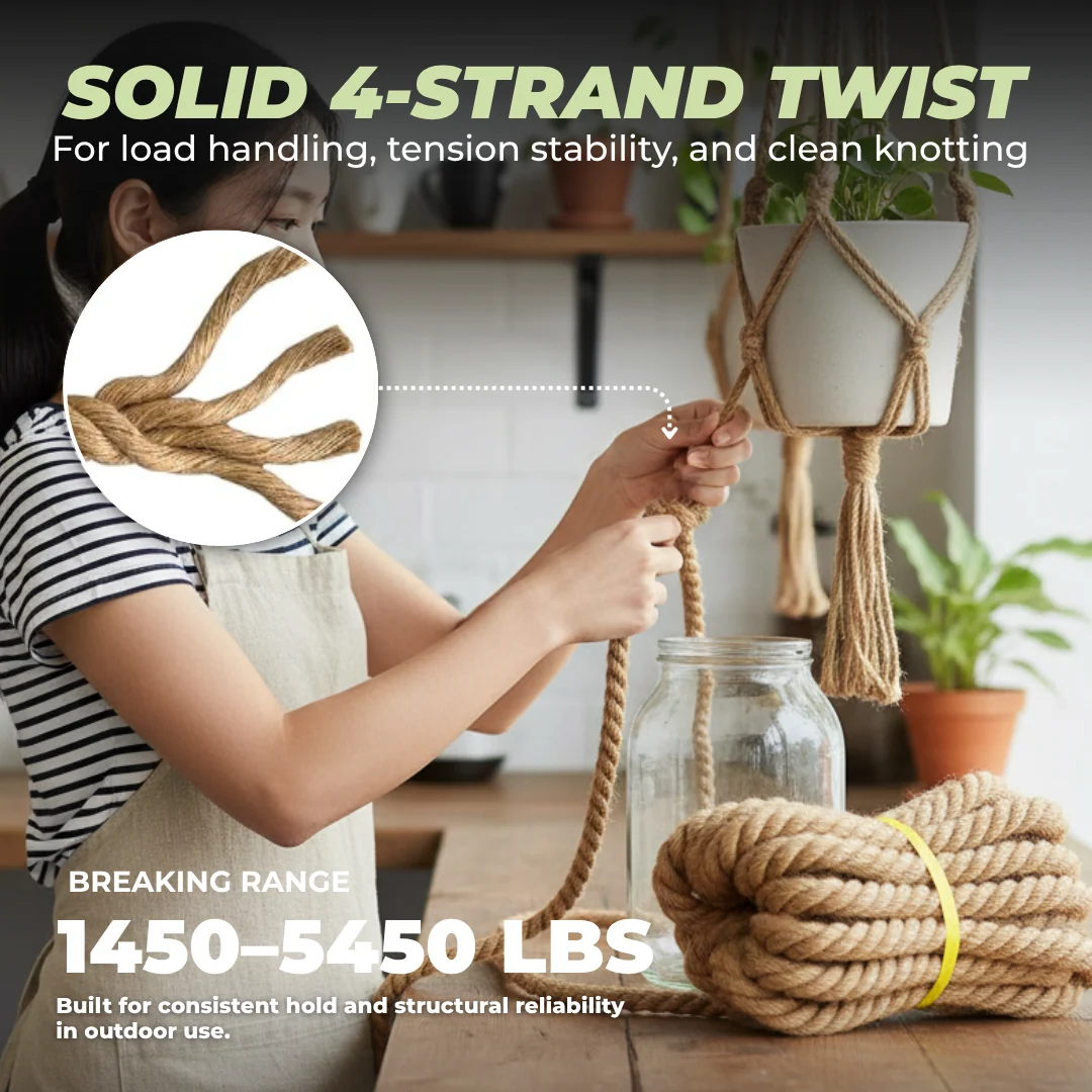 Natural Jute Rope for Outdoor Railing, Swing, Crafts 1, 1.5 and 2 in