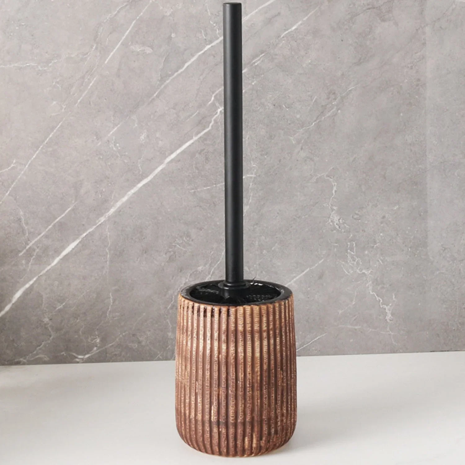 Toilet Brush & Holder Ribbed Ceramic Floor-Mounted - Image 4