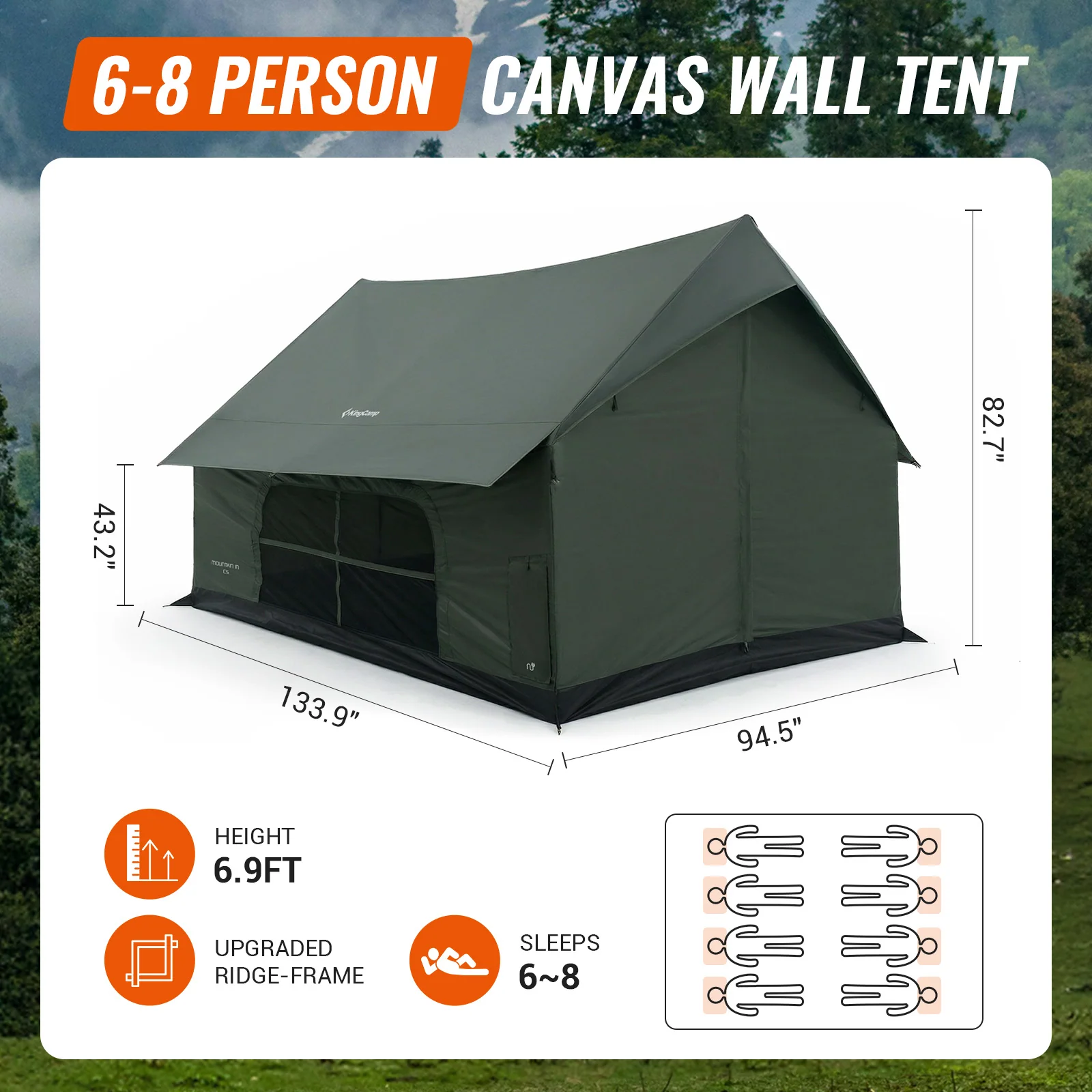 KingCamp MOUNTAIN IN C5 Cabin Tent with Stove Jack & AC Port