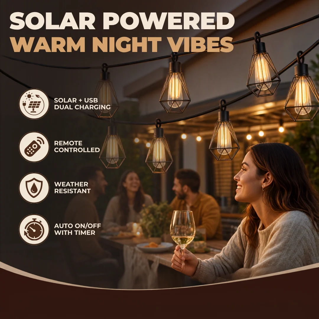 Solar String Lights with Remote USB Charging for Patio Garden