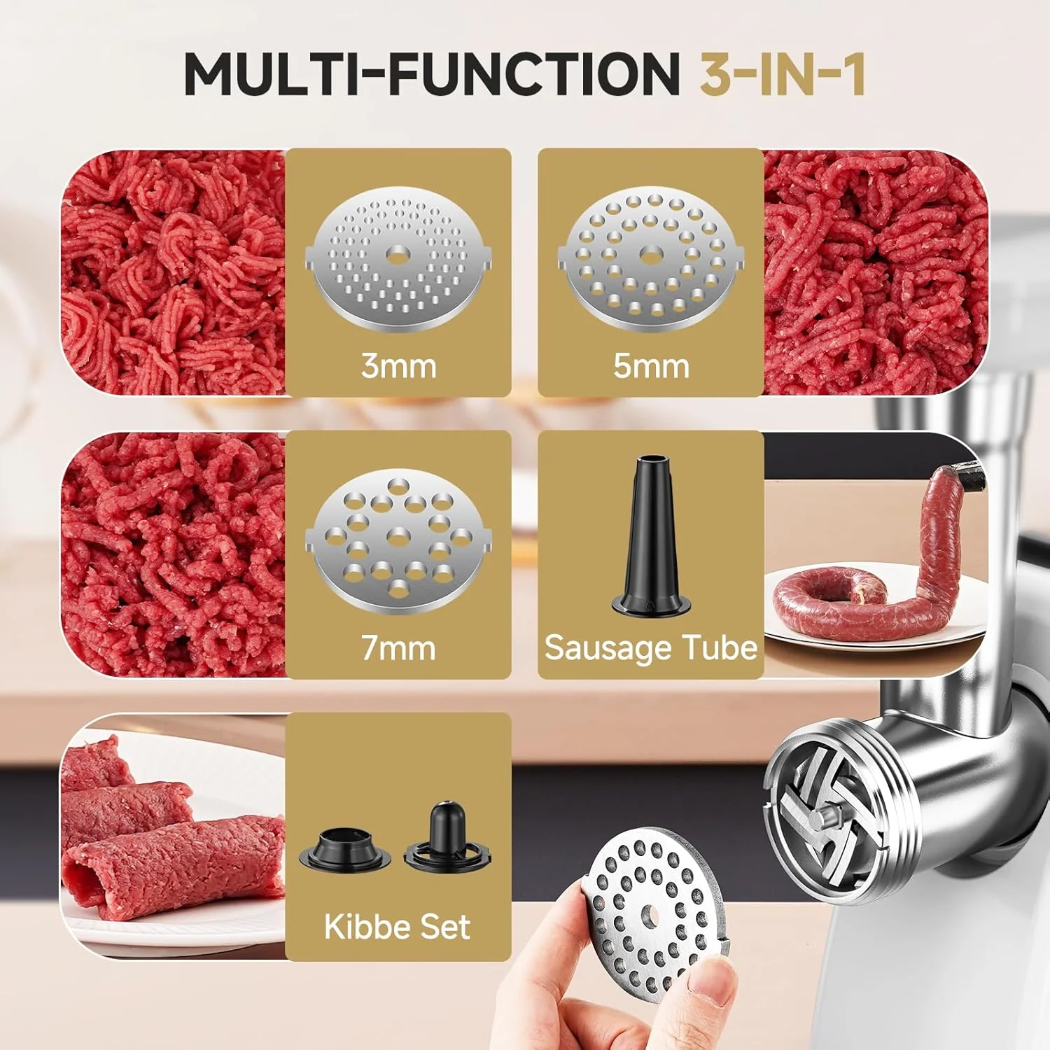 AMZCHEF 3-in-1 Electric Meat Grinder with Sausage Stuffer 2