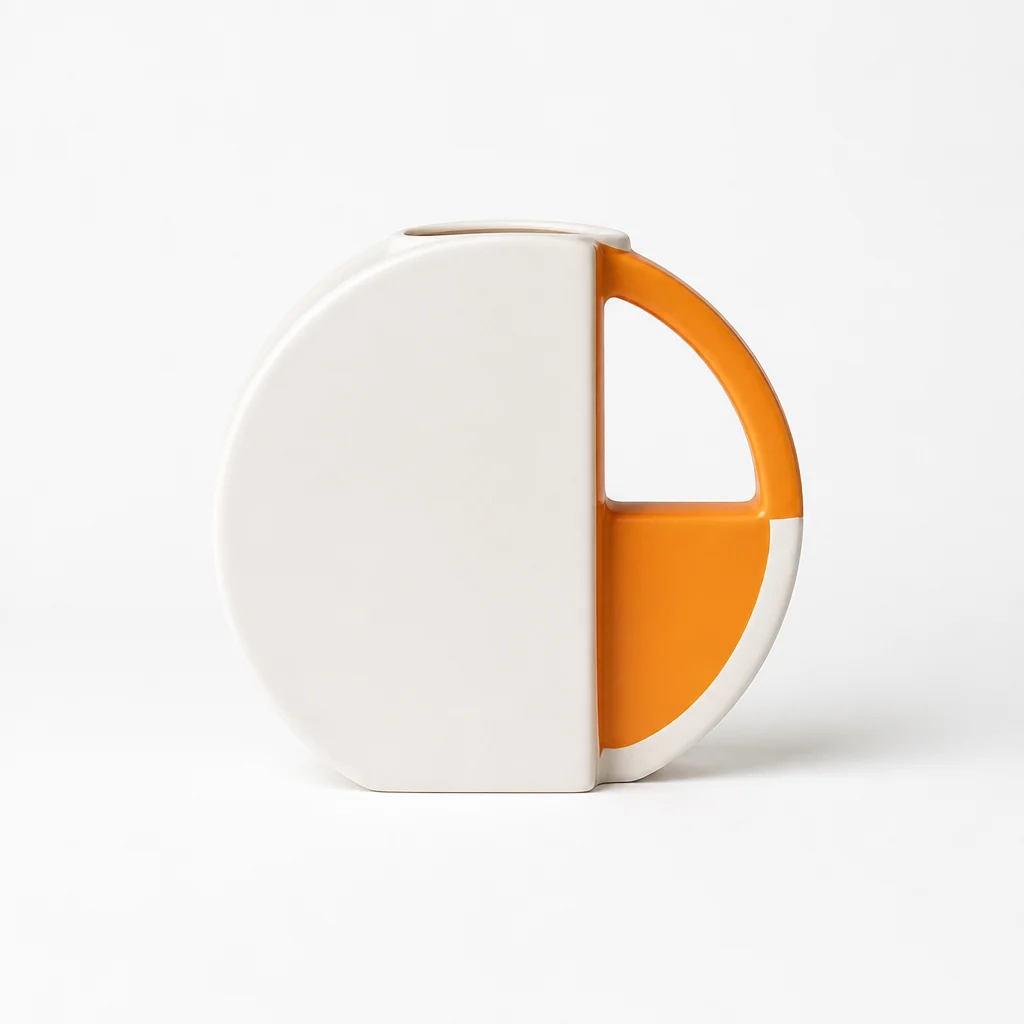 Vase Flat Disc Two-Tone Orange & White Matte Finish