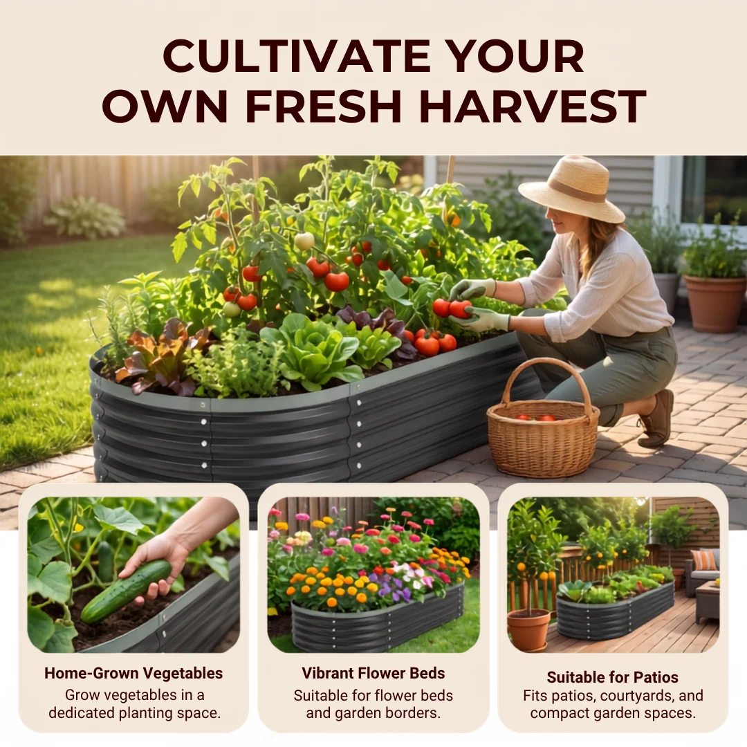 5ft Oval Galvanized Raised Garden Bed for Vegetables and Herbs