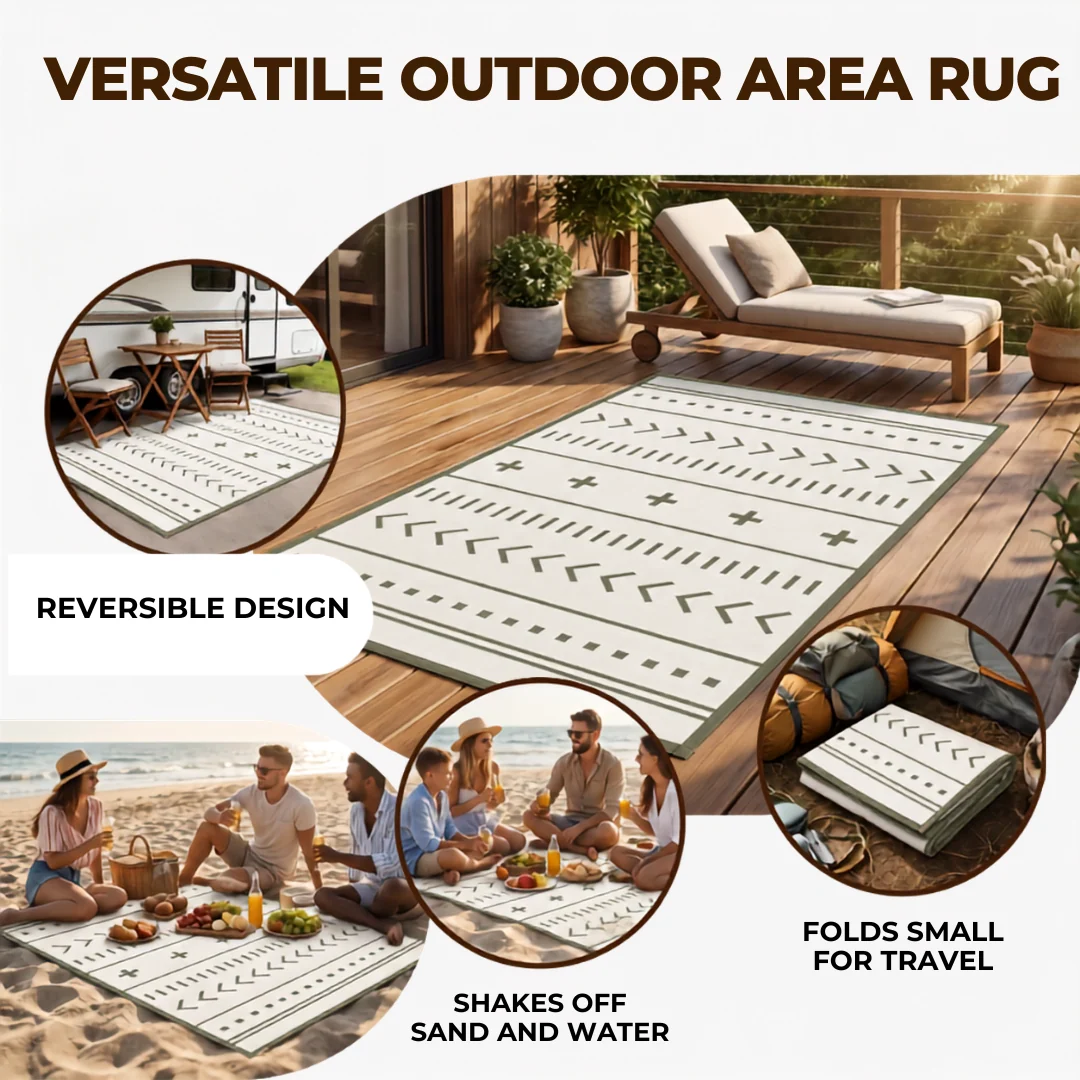 4 x 6 ft Reversible Water-Resistant Outdoor Rug for Patio and RV