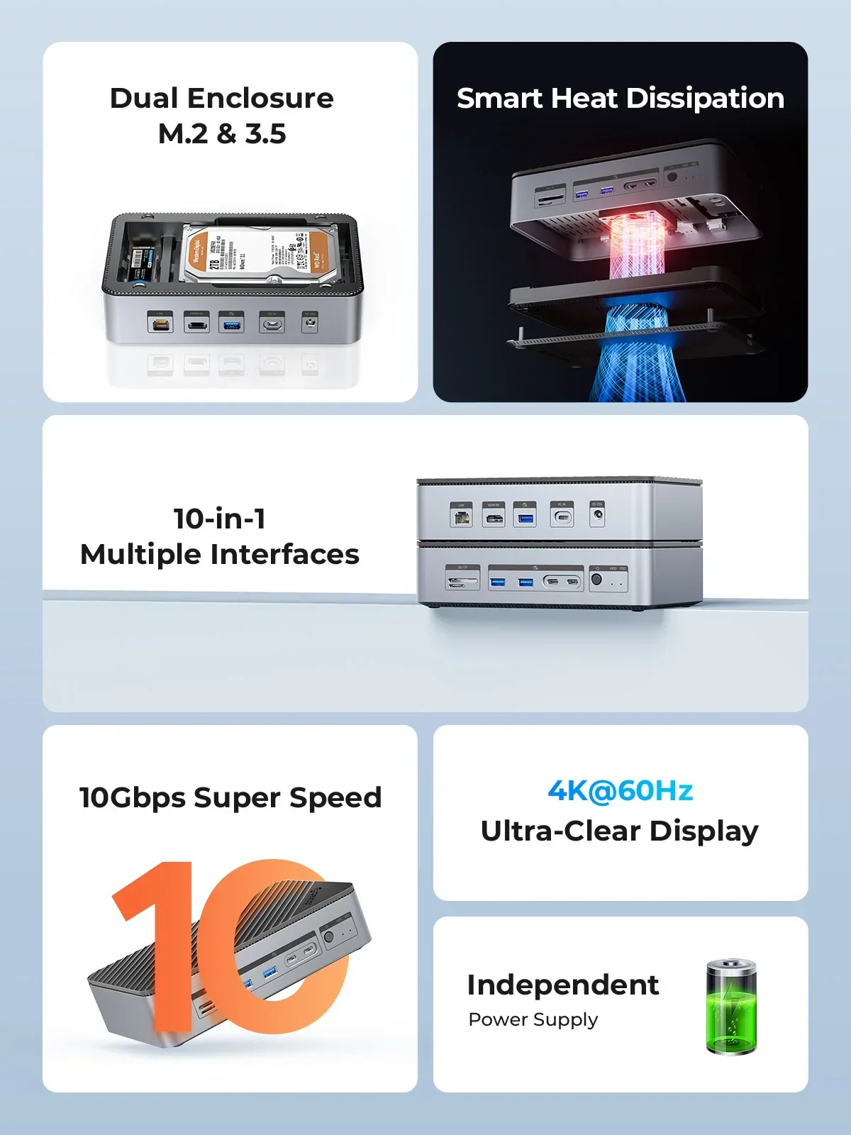 USB Hub with 10 Ports and Multiple Connection Options - Image 6