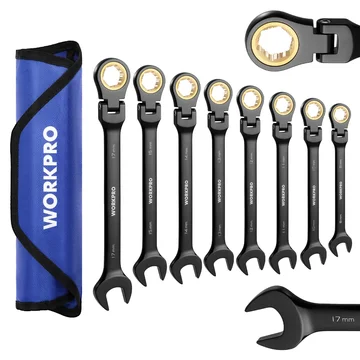 WORKPRO 8 Pcs Ratcheting Combination Flex-Head Anti-Slip Wrench Set, Metric