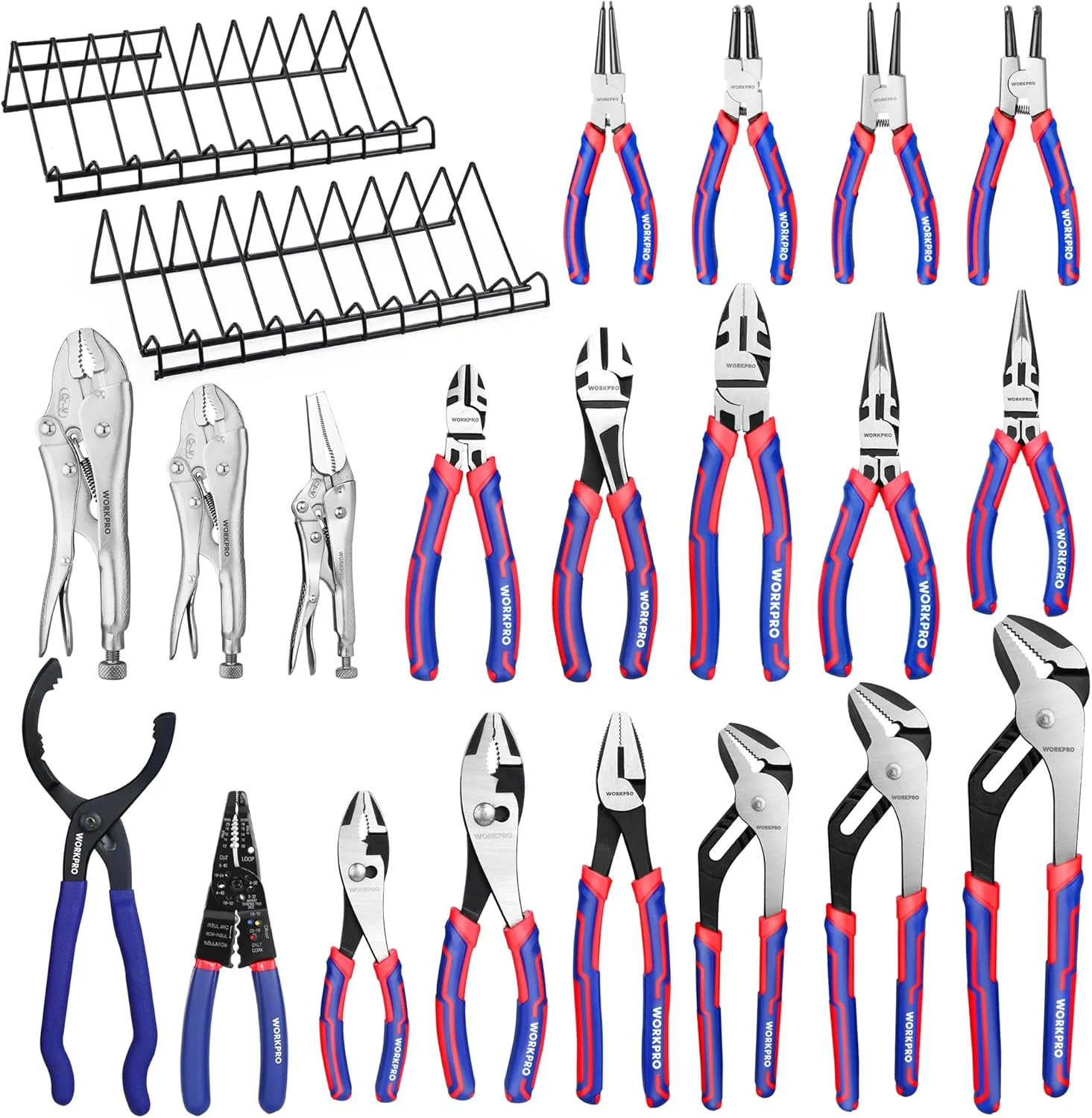 WORKPRO Pliers Set, 20-Piece Pliers Set with 2-pack Organizer Rack | Channel Locks Plier and Vise Grip Plier Assortment