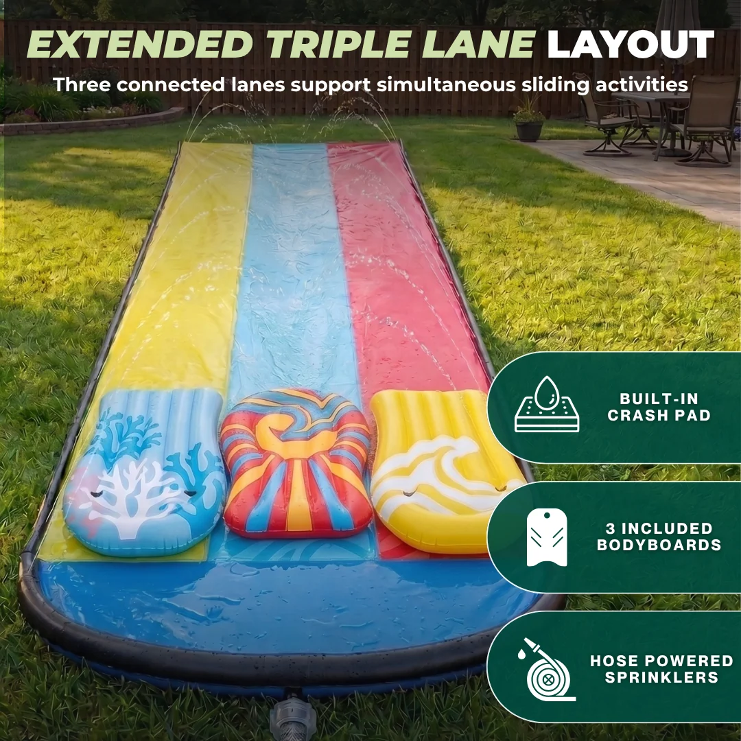 20 ft Triple Lane Backyard Water Slide with 3 Bodyboards Set
