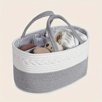 Baby Essentials Organizer Braided Grey Woven Lightweight & Portable