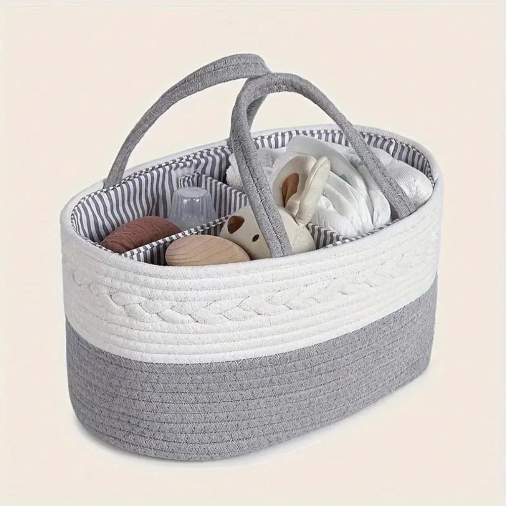Baby Essentials Organizer Braided Grey Woven Lightweight & Portable
