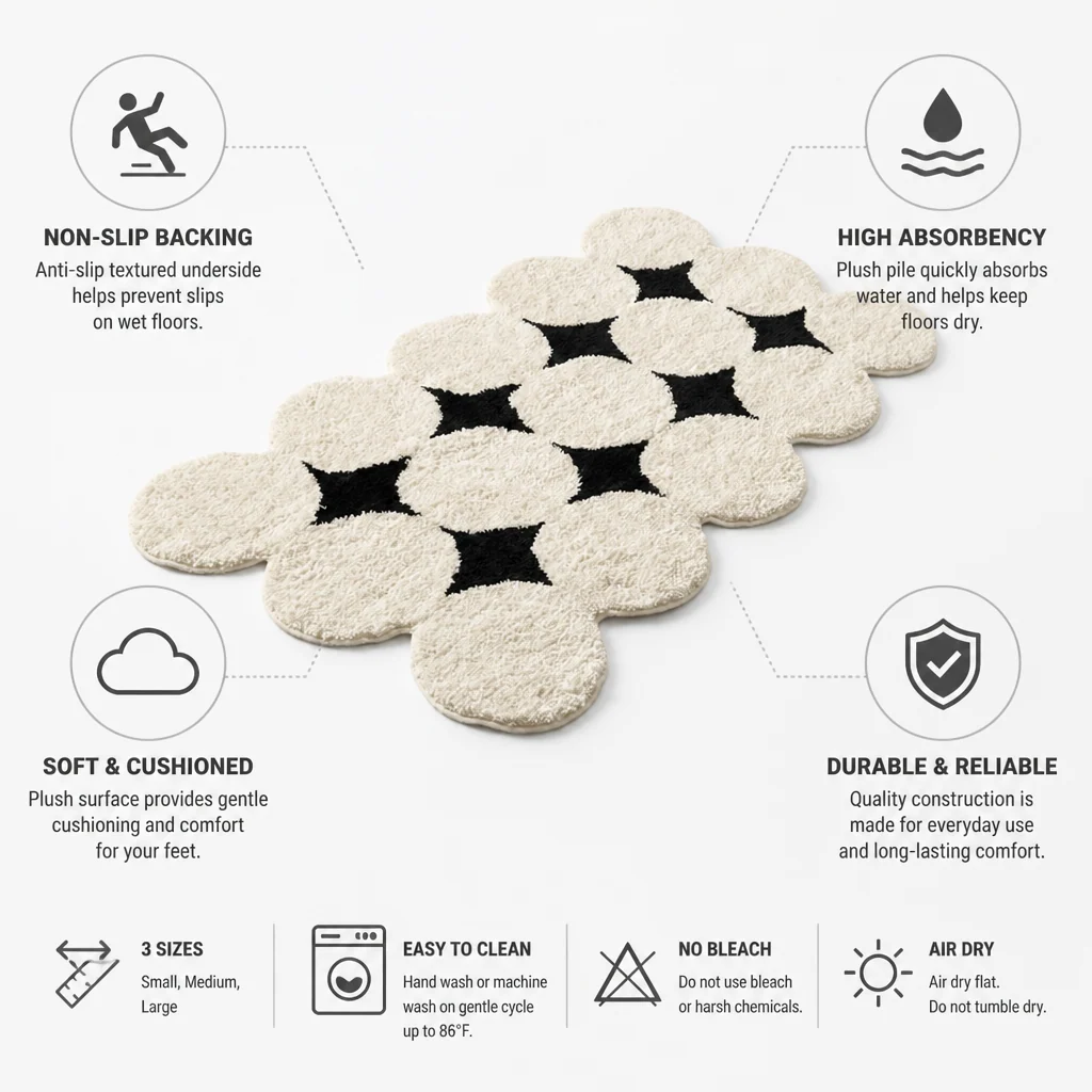 Bathroom Rug Cloud Textured Plush Pile Anti-Slip Backing - Image 4