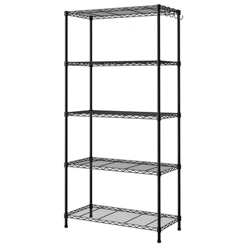 WORKPRO 750lbs Storage Shelves, 5 Tier Metal Shelving Unit, Garage Wire Rack, Standing Adjustable Shelves with Hooks for Pantry Closet Kitchen Basement, 30" W x 14" D x 60" H
