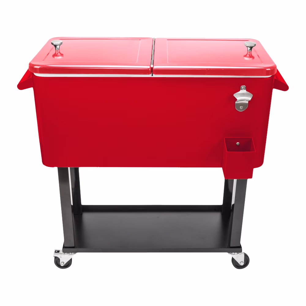 80Qt All-In-One Cooler Cart With Bottle Opener, Lower Storage Shelf and Cap Catcher, Outdoor Party Rolling Cooler With Lockable Wheels For Pool Side, Patio, Balcony, Mint(33.07 x 15.16 x 35.83)" - Image 4