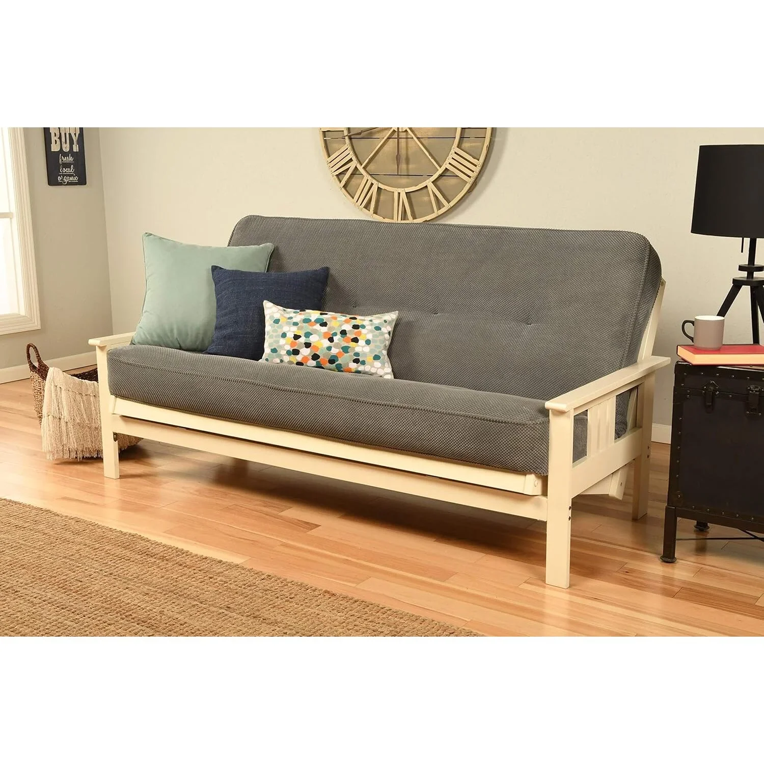 Homestock African Artifacts Full Size Futon Frame Set with Mattress, Easily Converts to Bed, Versatile Design Futon Frame for All Spaces, 33"H x 79"L x 37"D-Color:Linen Charcoal,Size:Barbados - Image 84
