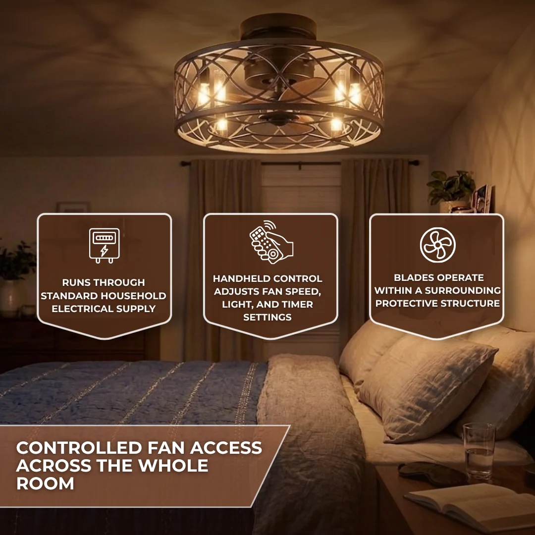 20-Inch Flush Mount Caged Ceiling Fan with Light and 6 Speed Remote