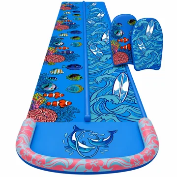 25-Foot Double Lane Water Slide for Lawn with Splash Pool and Bodyboards