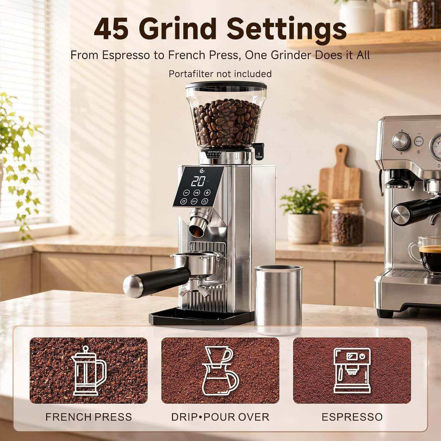 AMZCHEF Conical Burr Coffee Grinder 45 Settings Low Mess 4