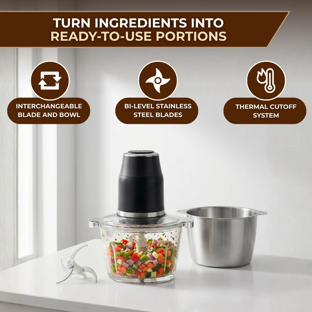 450W Electric Food Processor with 2 Bowls and Dual Speed Control