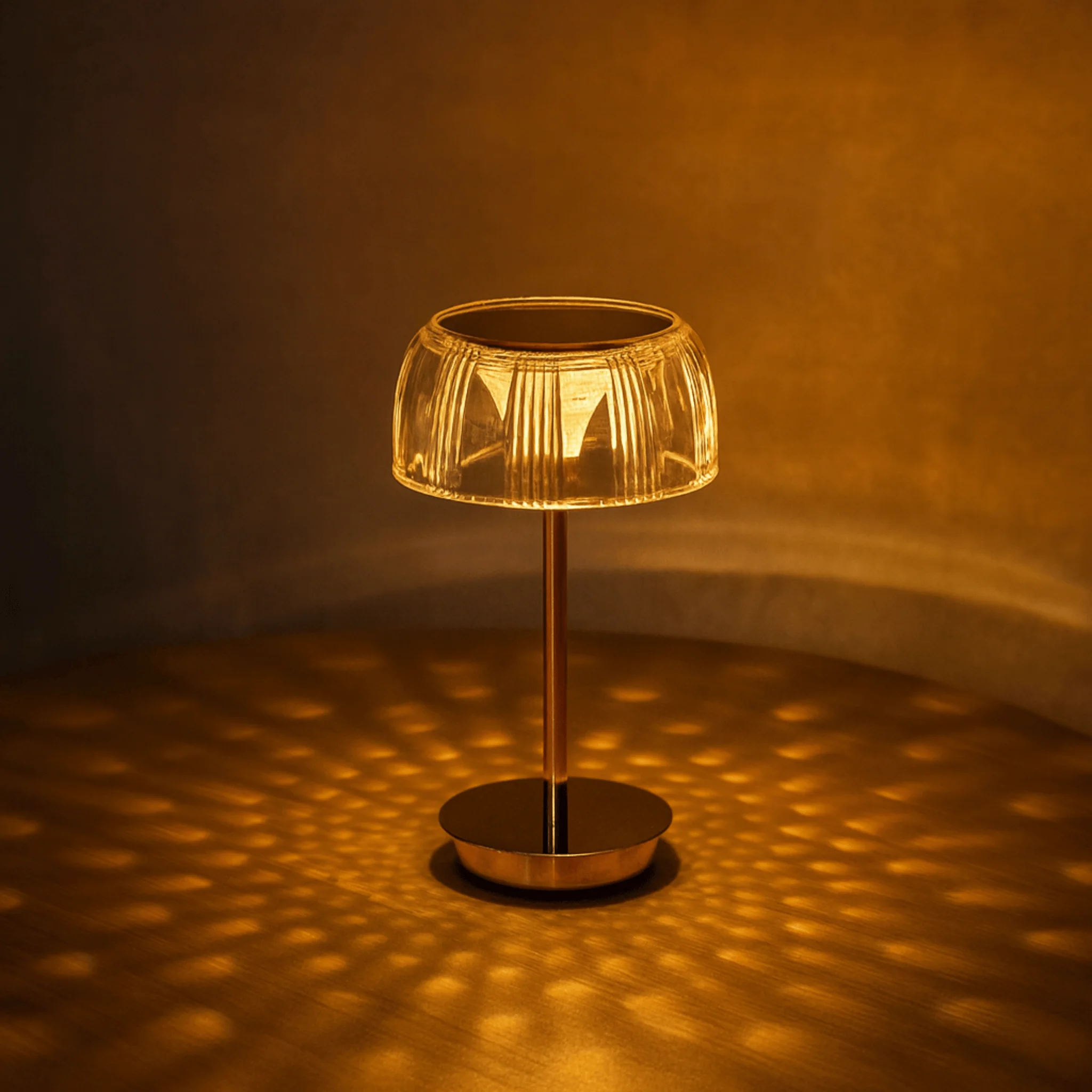 Rechargeable LED Table Lamp with Elegant Ribbed Shade