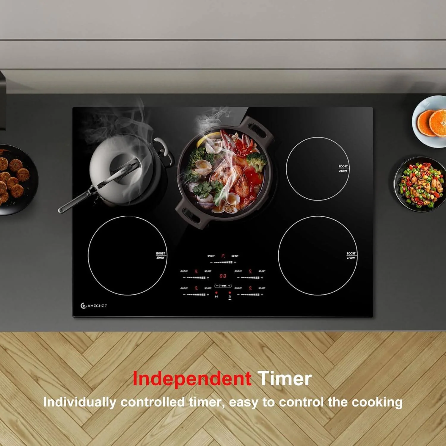 AMZCHEF Induction Cooktop with 5 BOOST Burners 30 Inch 10600W 4