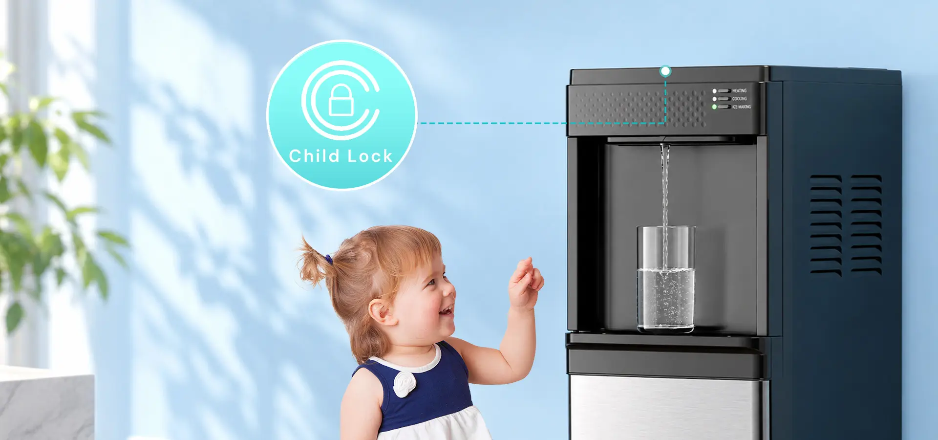 Hot water dispenser control with a child safety lock