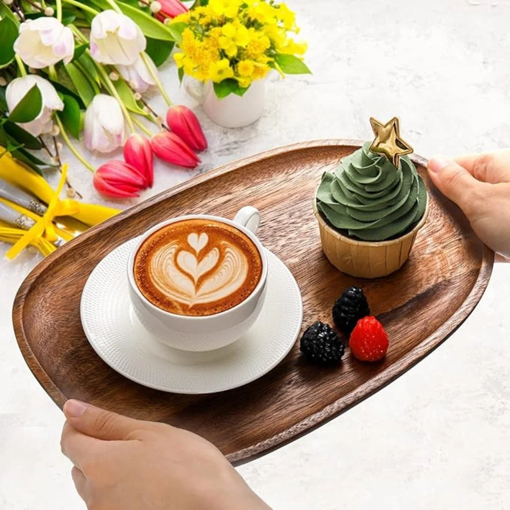 Serving Tray Set Oval Acacia Wood 5-Piece - Image 3