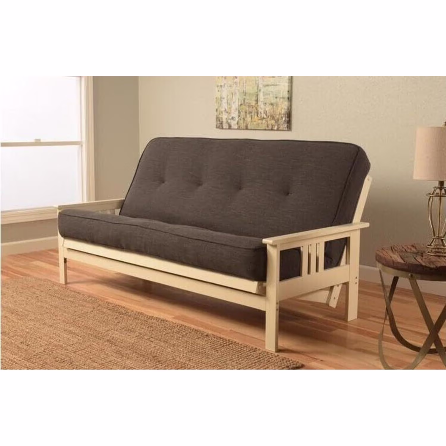 Homestock African Artifacts Full Size Futon Frame Set with Mattress, Easily Converts to Bed, Versatile Design Futon Frame for All Spaces, 33"H x 79"L x 37"D-Color:Linen Charcoal,Size:Barbados - Image 3