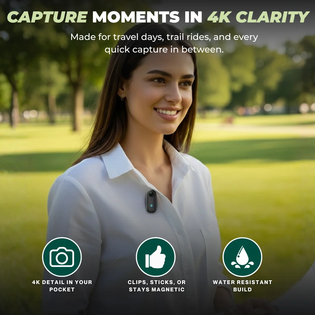 4K Mini Action Camera 128GB Water-Resistant Thumb POV Wearable Cam