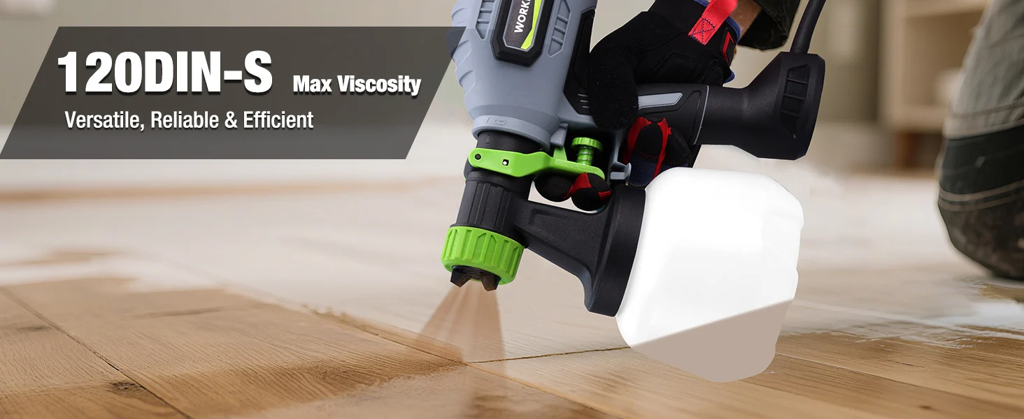 Cordless power tool sanding a wooden floor with innovation and quality, showing a green and black handle
