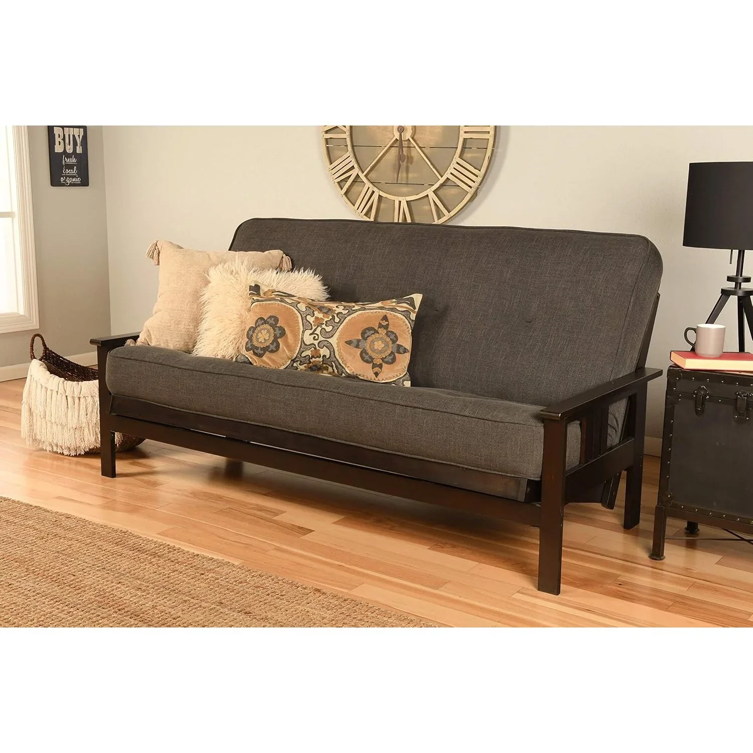 Homestock African Artifacts Full Size Futon Frame Set with Mattress, Easily Converts to Bed, Versatile Design Futon Frame for All Spaces, 33"H x 79"L x 37"D-Color:Linen Charcoal,Size:Barbados - Image 122