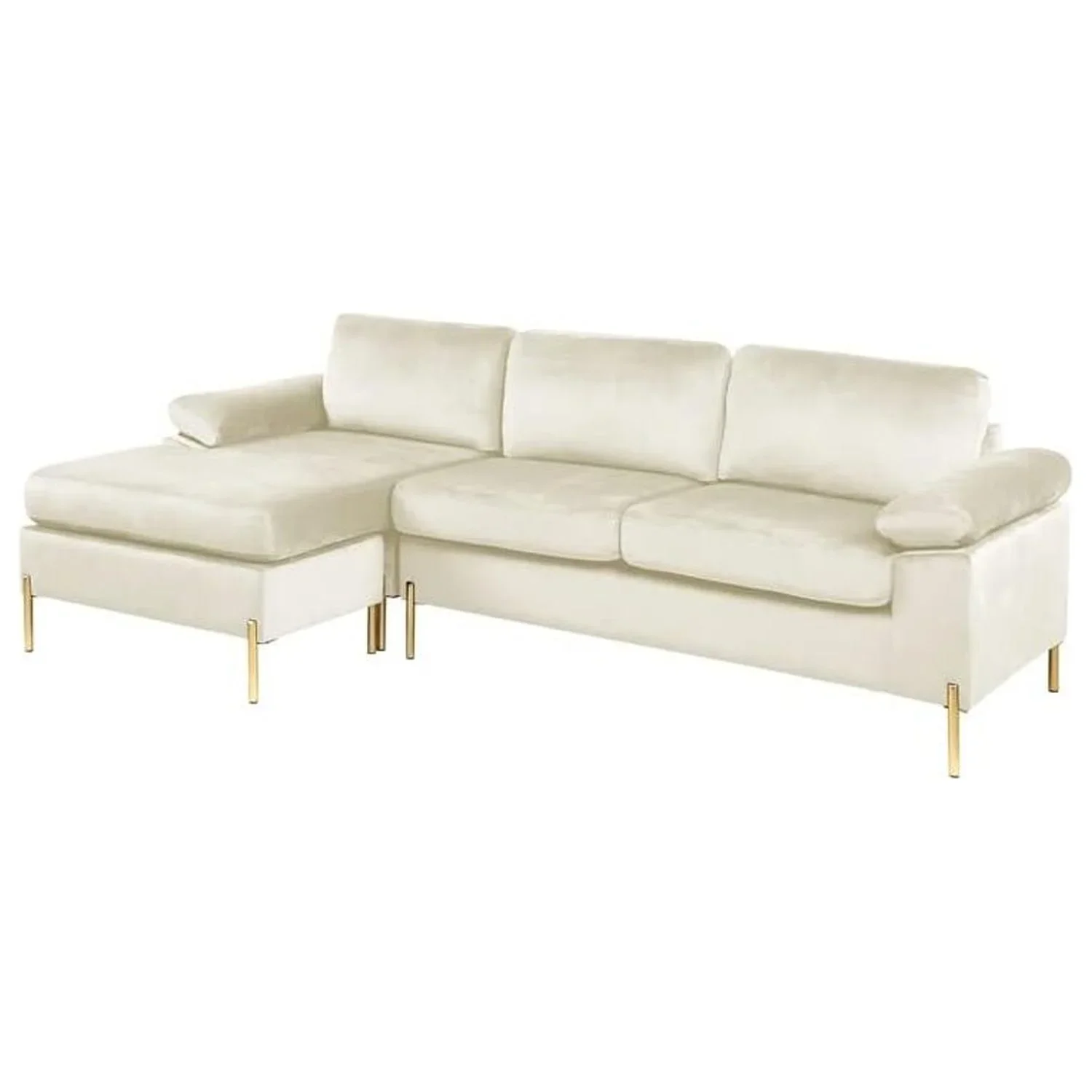 HomeStock Luxe Modern Velvet L-Shape Sectional Sofa with Square Padded Armrests, Solid Pattern Upholstery - 51.6"D x 101.2"W x 33.1"H, Comfortable and Stylish Seating for Living Room-Color:Gray/Gold - Image 20