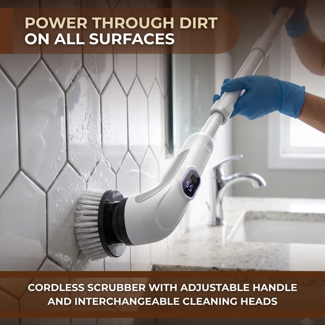 Electric Spin Scrubber with Extendable Handle and 4 Brush Heads