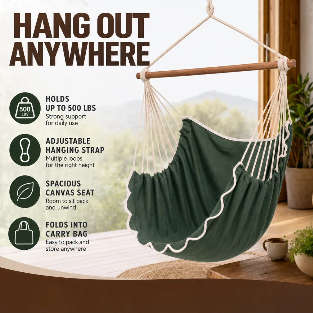 Canvas Hammock Chair Swing with Steel Bar for Patio and Garden