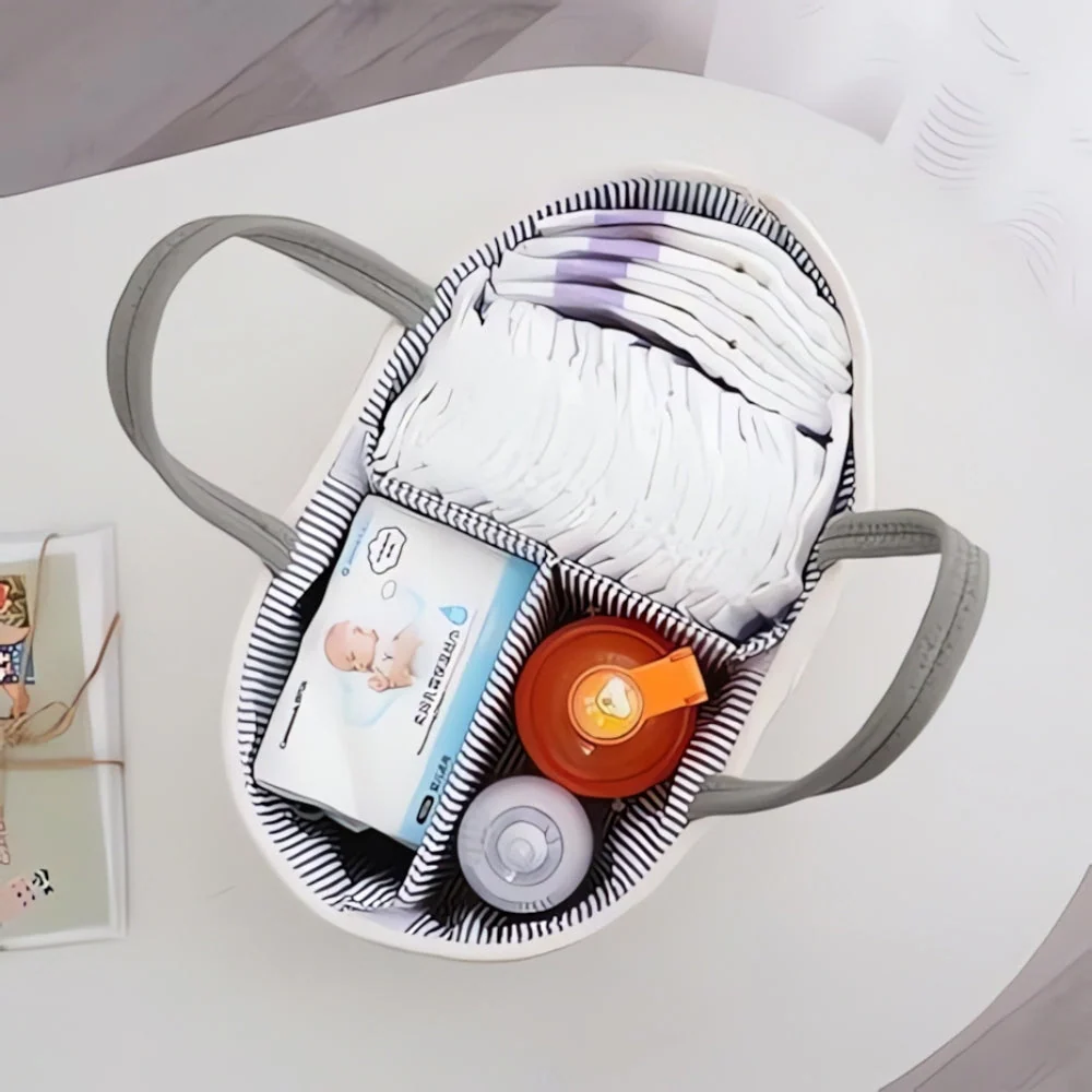 Baby Essentials Organizer Braided Grey Woven Lightweight & Portable - Image 4