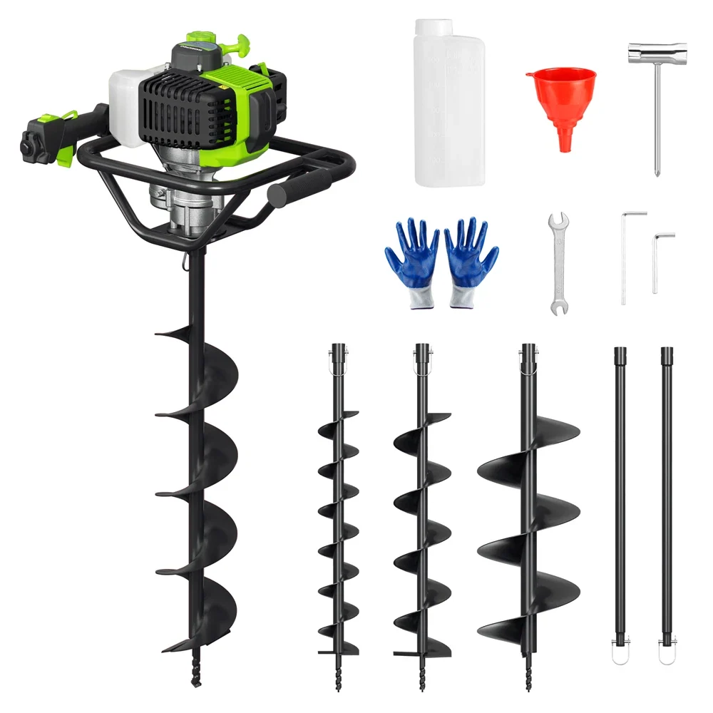 WORKPRO 62CC Post Hole Digger Gas Powered Earth Digger 4" 6" 8" Auger Drill Bits - Image 2