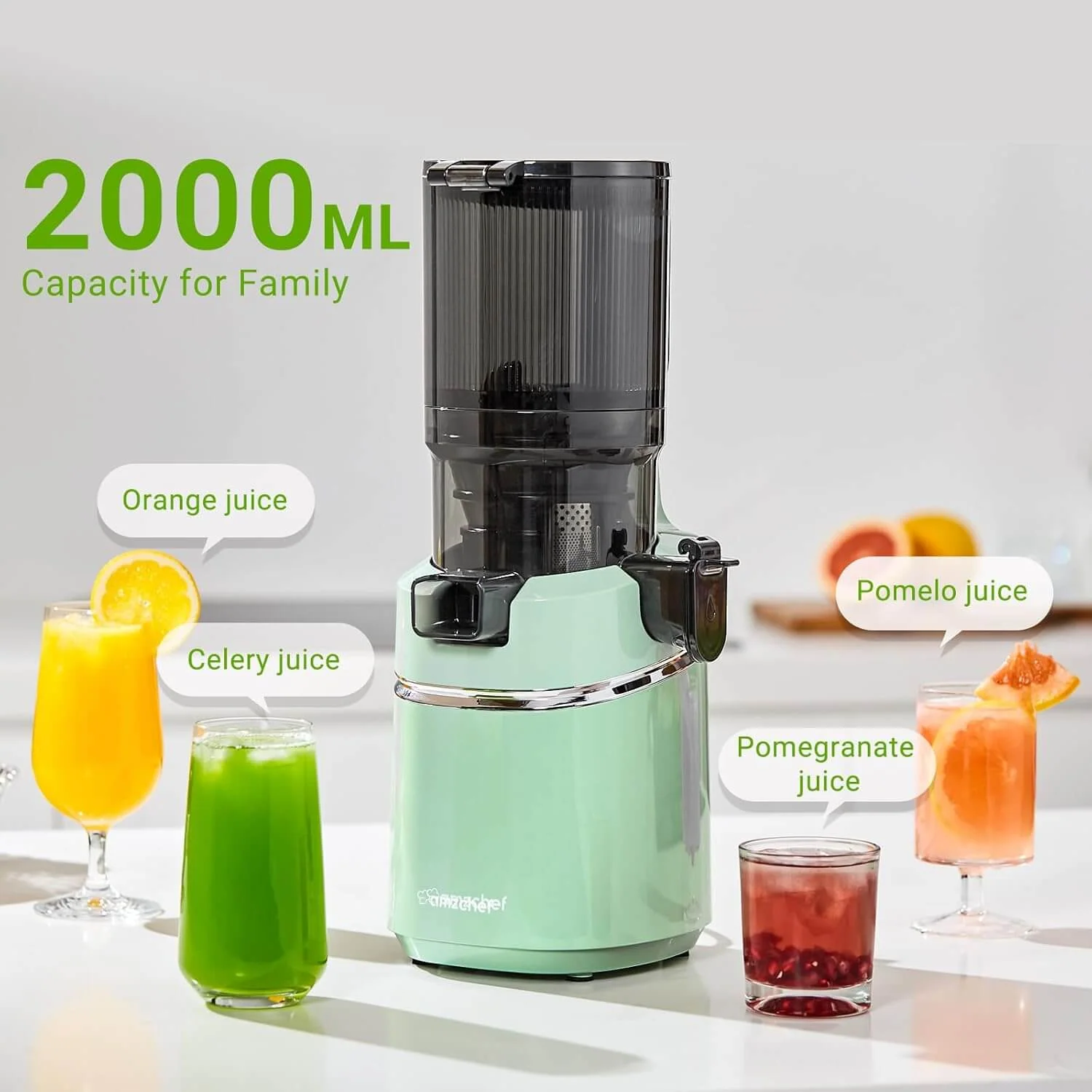 AMZCHEF Masticating Juicer 5.8-Inch Self-Feeding Green 2
