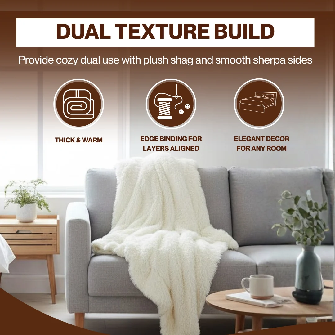Sherpa Fleece Blanket For Home, Soft Plush, Machine Washable