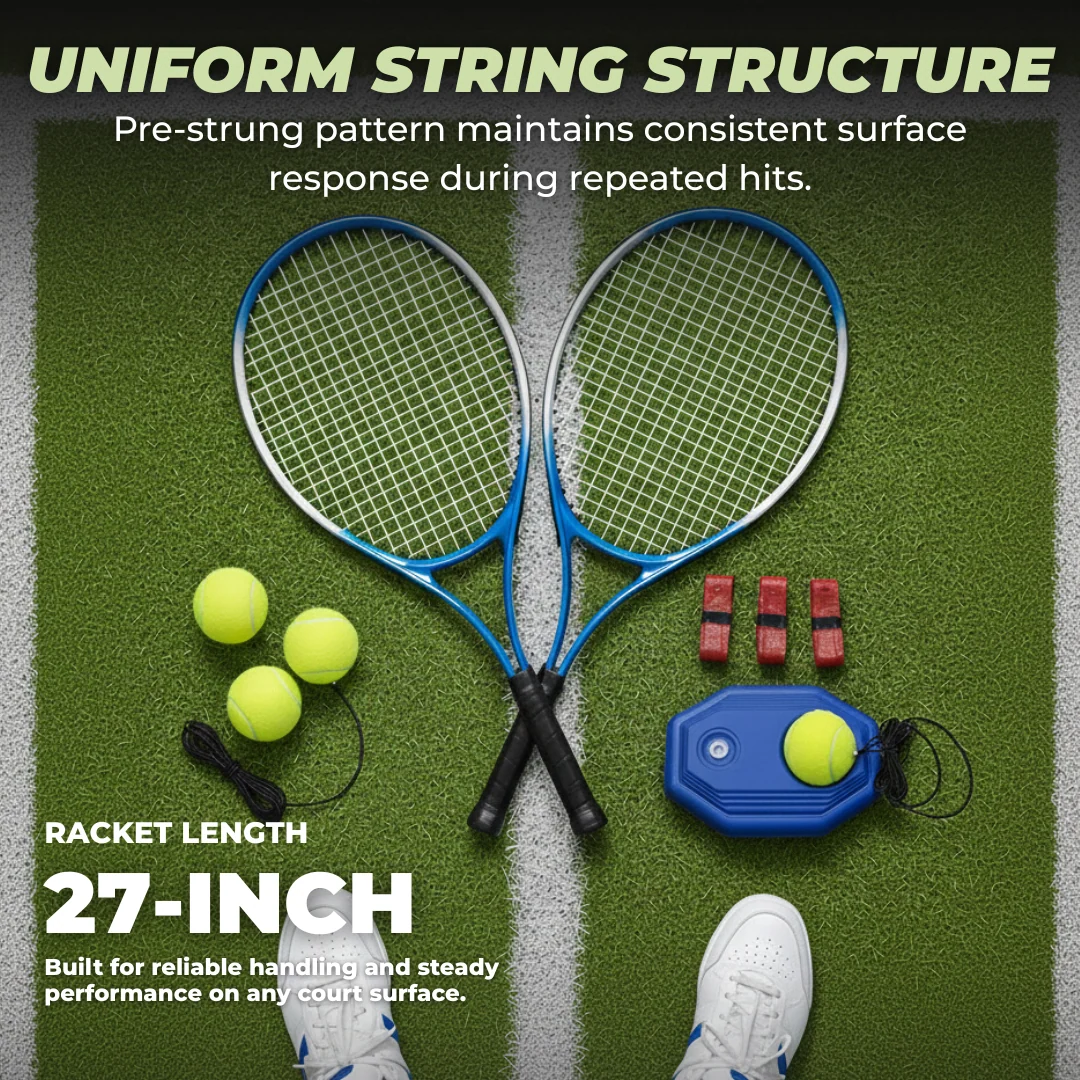 Adult Aluminum Tennis Racket Set with Trainer, Balls, and Carry Bag