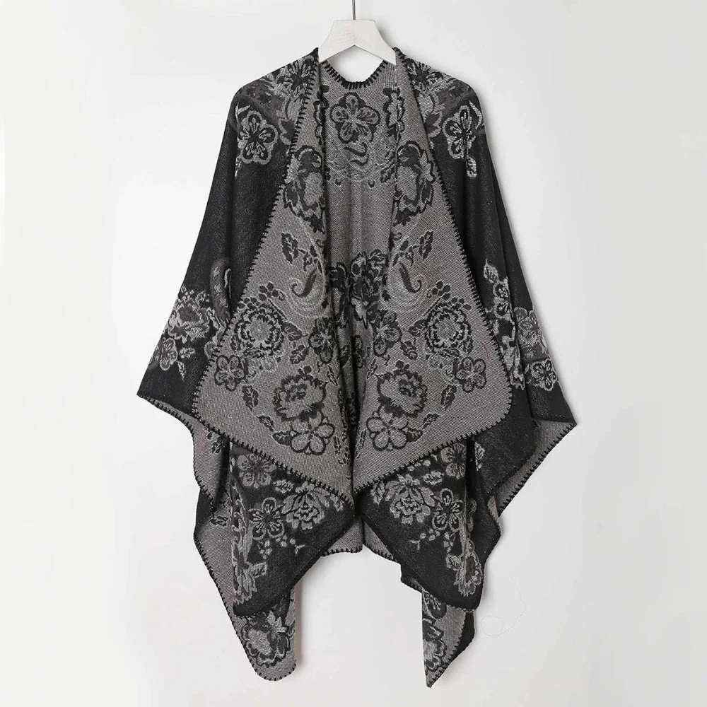 Women's Poncho Acrylic Jacquard Fringe - Image 5